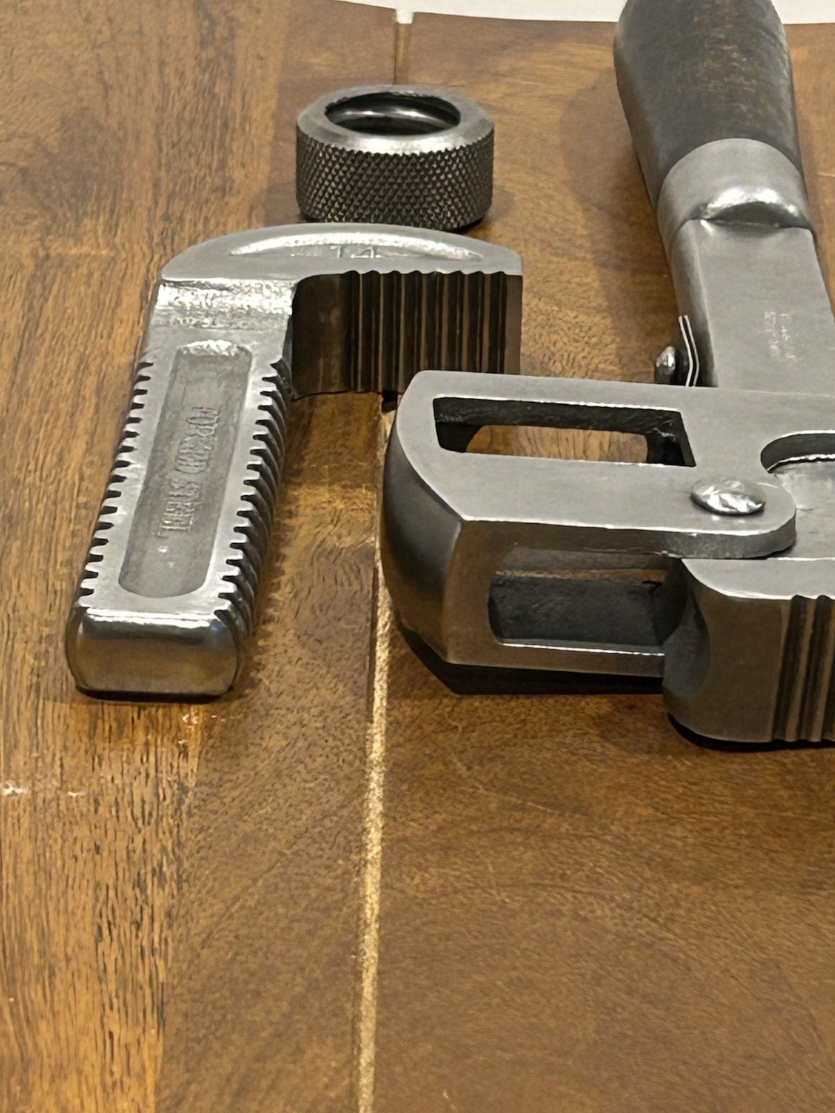 Vintage J.P. Danielson 14” Wood Handle Pipe Wrench Adjustable Monkey Wrench USA