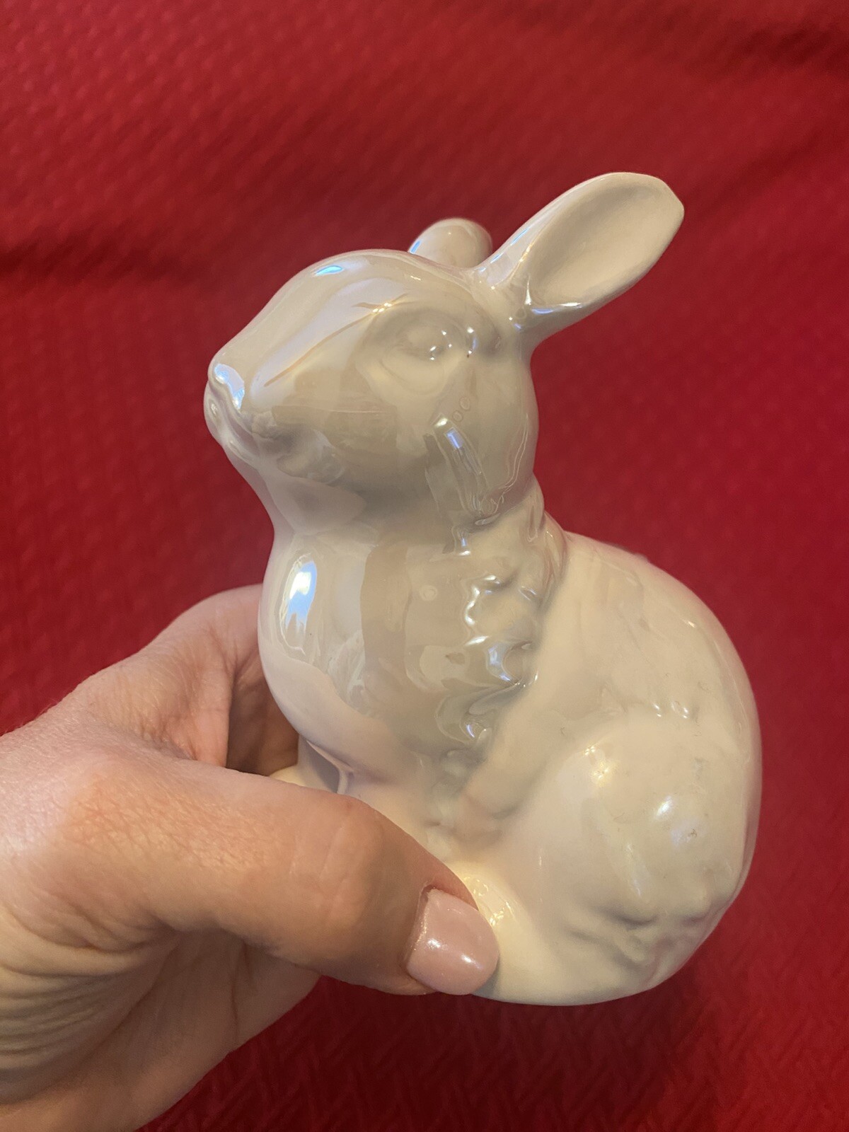 Ceramic White Bunny Rabbit Figure Pearl Glaze Easter Decor Spring