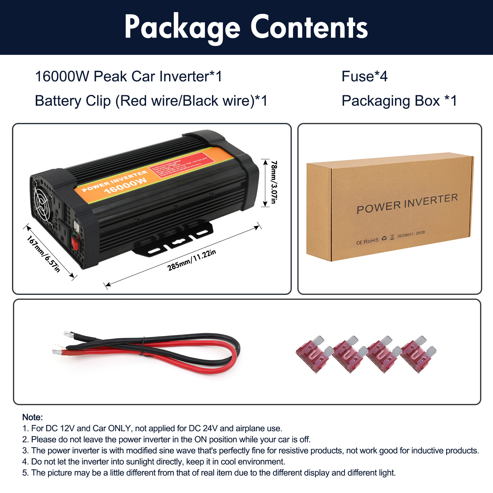 16000W Car Power Inverter DC 12V To AC 110V Pure Sine Wave Solar Converter LCD