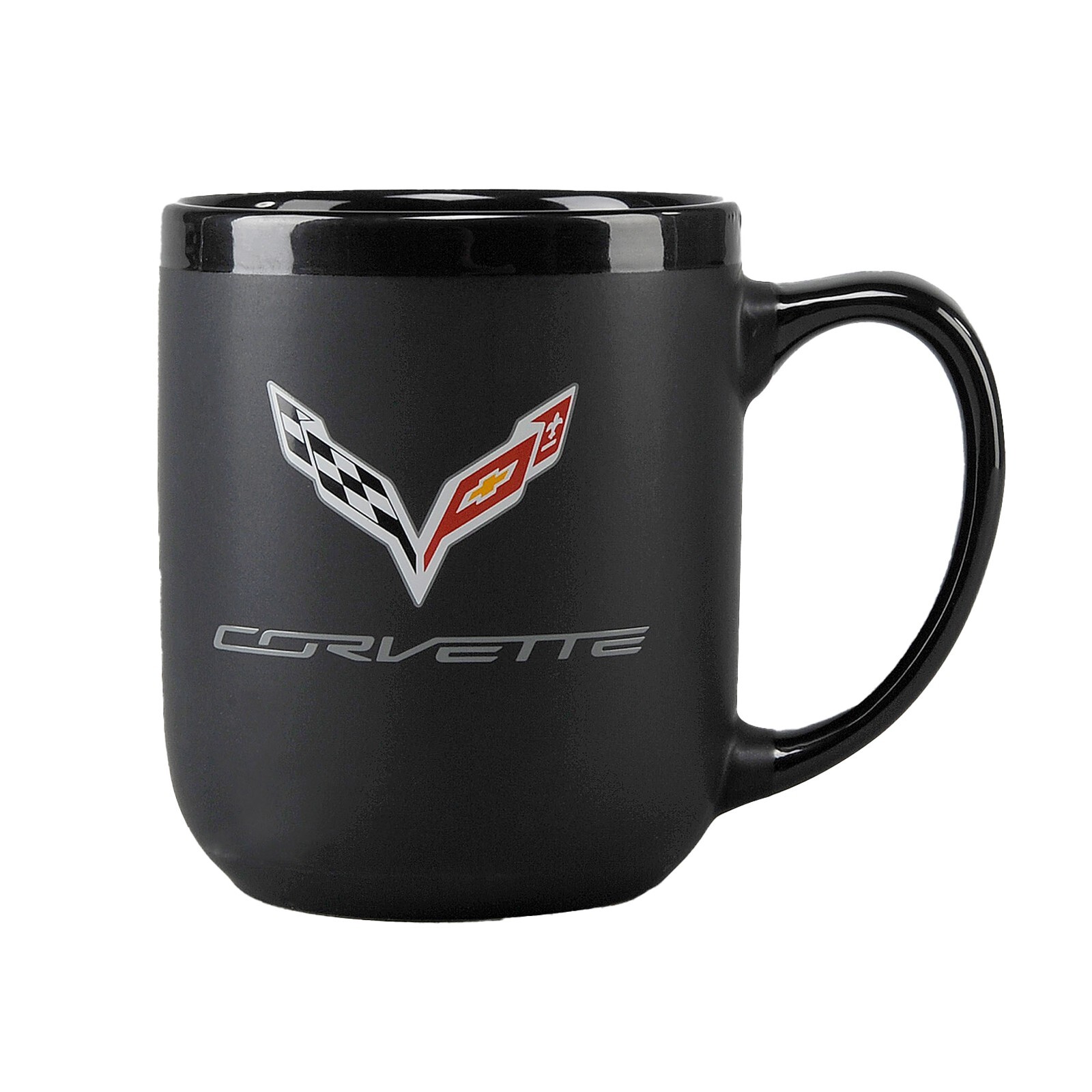 2014-2019 C7 Corvette Coffee Mug Modelo Style Matte Black with Crossed Flags