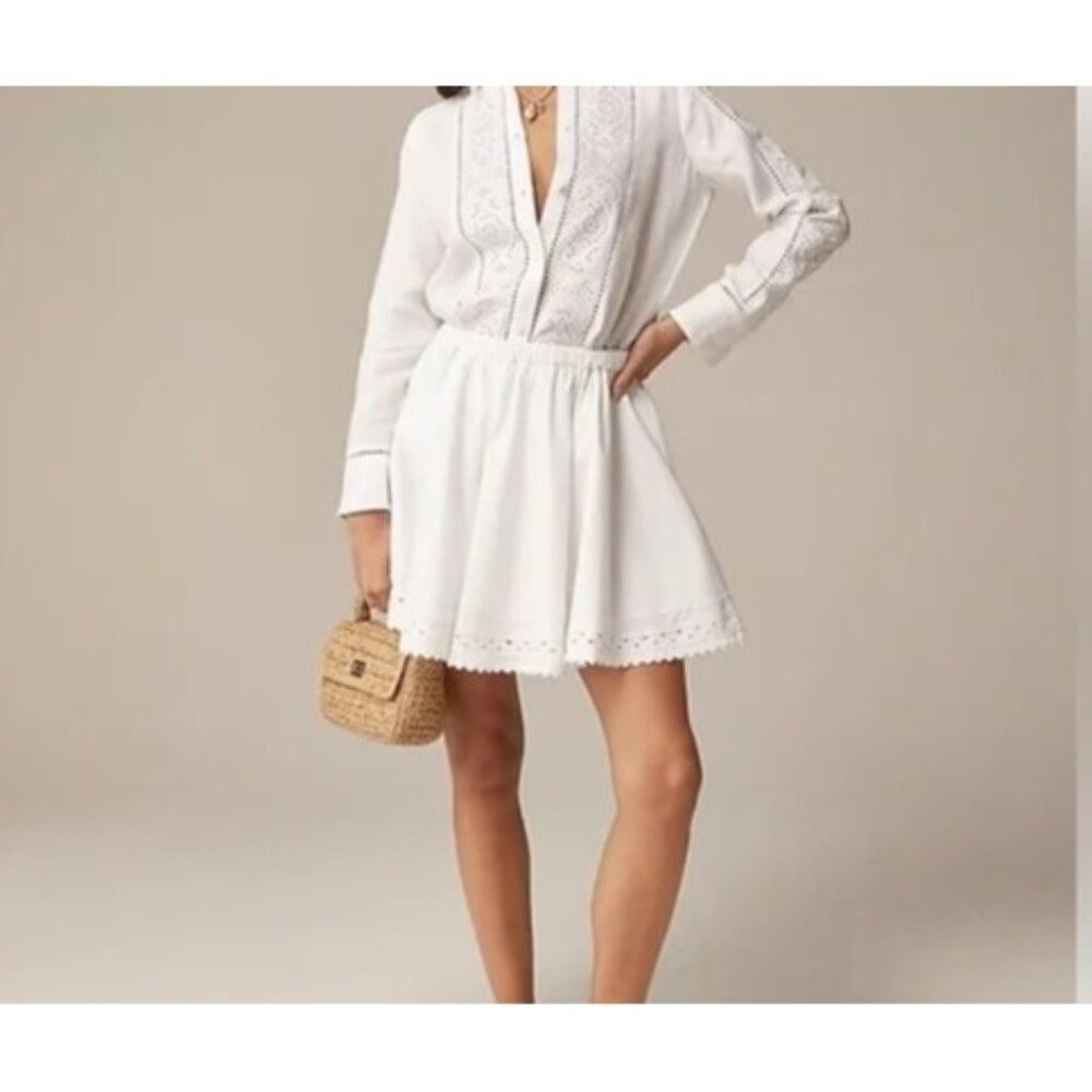 J.Crew Skirt Women L White Eyelet Scalloped Hem Mini Flared Cotton Old Money
