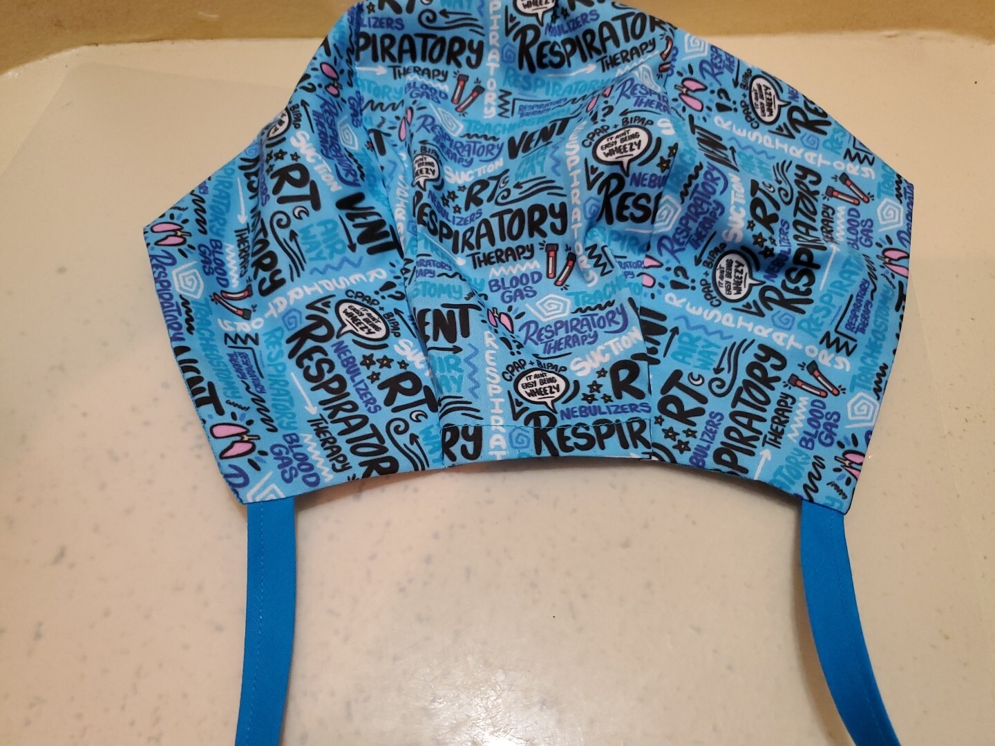 Respiratory Therapy Scribbles Men's Skull/Chemo Surgical Scrub Hat/Cap Handmade