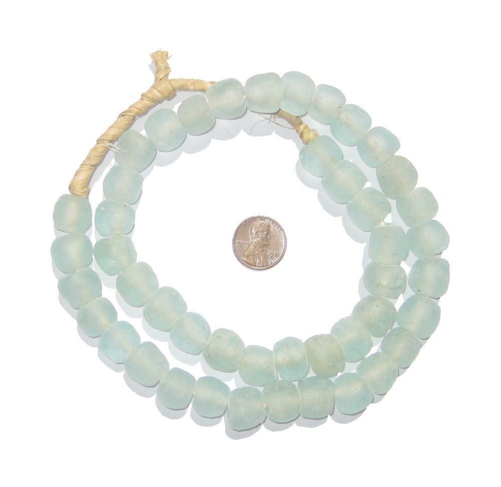 5 Pack: Clear Aqua Recycled Glass Beads 14mm Ghana African Sea Glass Large Hole