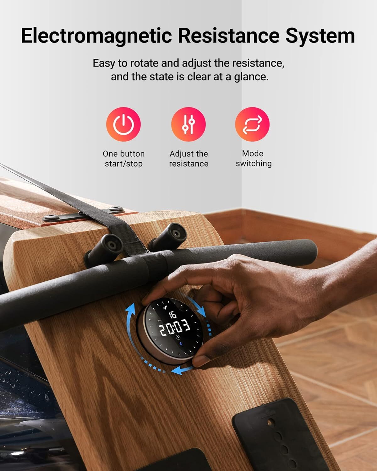 MERACH 950 Foldable Wooden Workout Rowing Machine Water Electromagnetic for Home