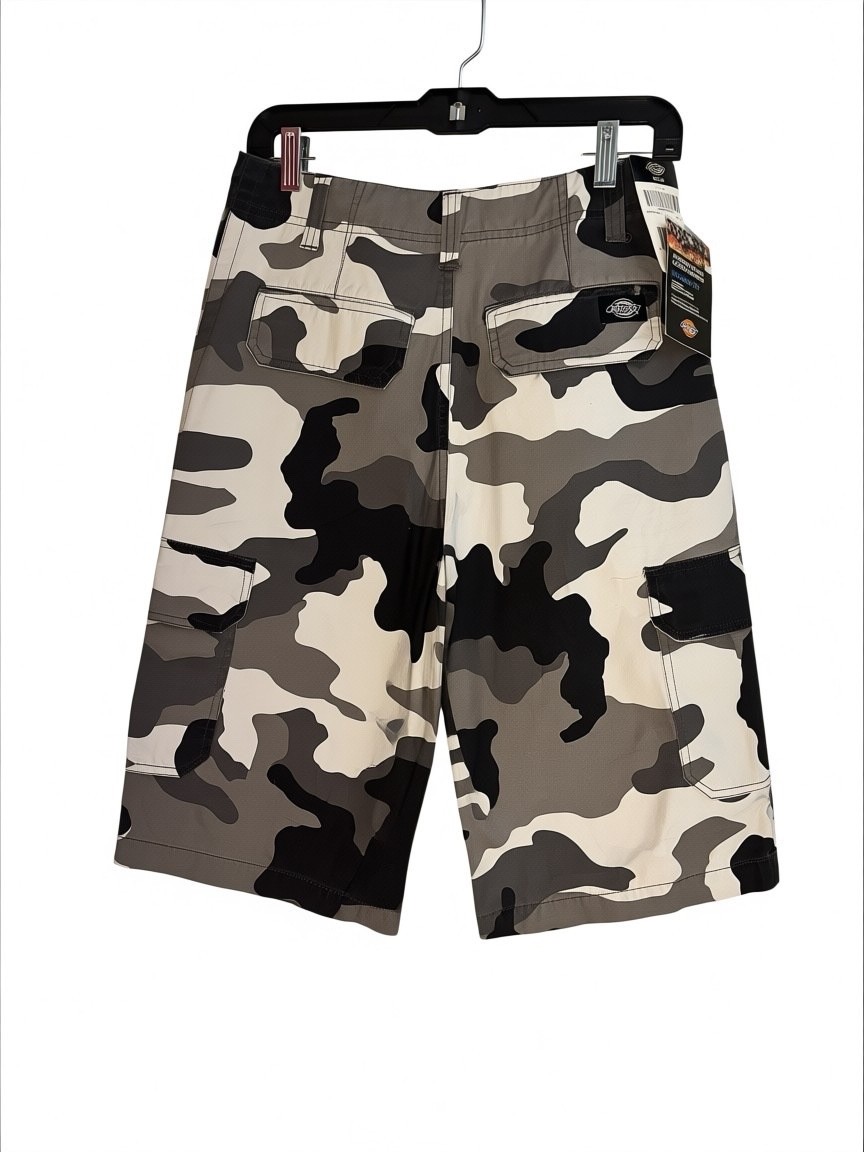 dickies mens black, white camo ripstop premium cargo work shorts 30 32 or 36 new
