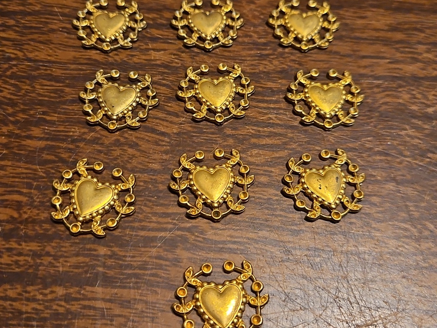 Lot Of 10 Framed Heart France Vintage 60s Brass Stampings Findings Jewelry