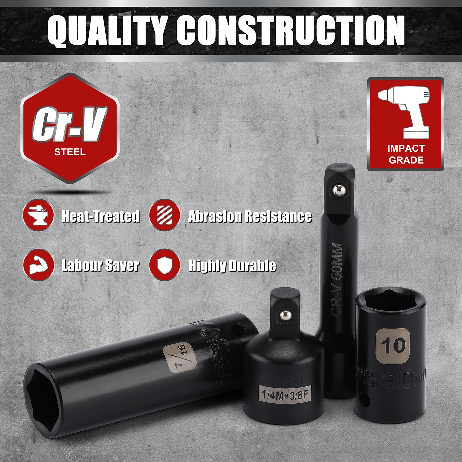 55PCS 1/4" Drive Deep and Shallow Impact Socket Set, CR-V, SAE & Metric, 6 point