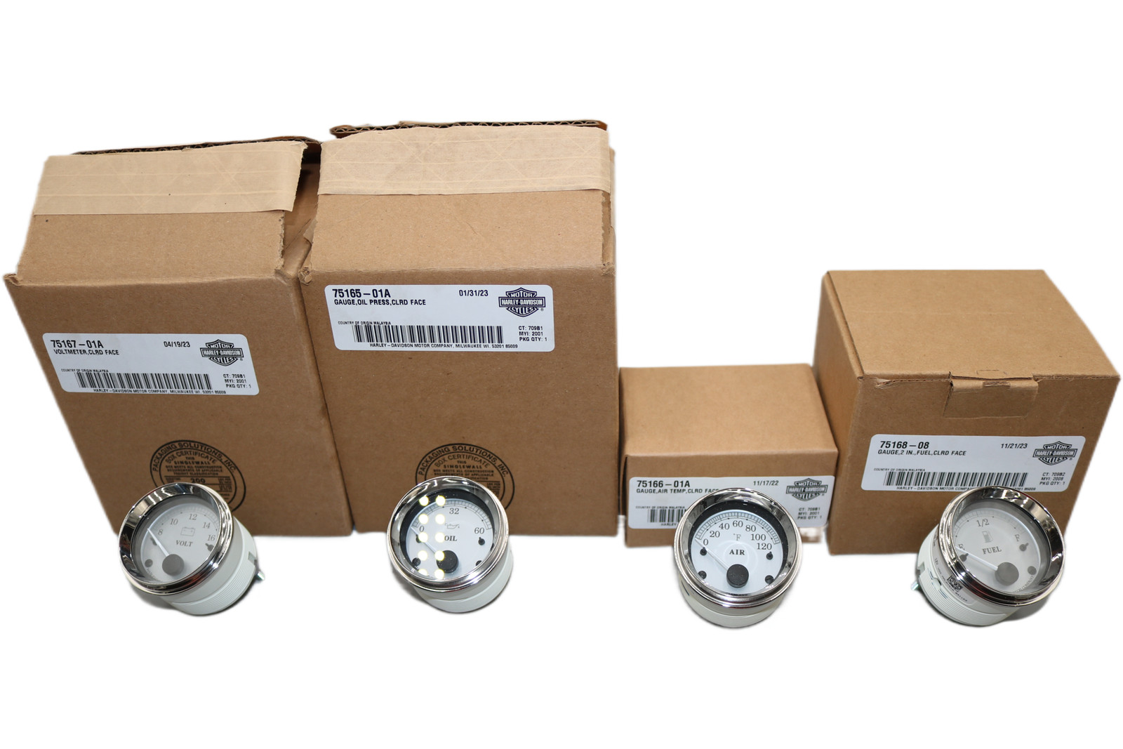 NEW OEM 2001-2013 HARLEY-DAVIDSON TOURING VOLT FUEL OIL AIR GAUGES SILVER FACE