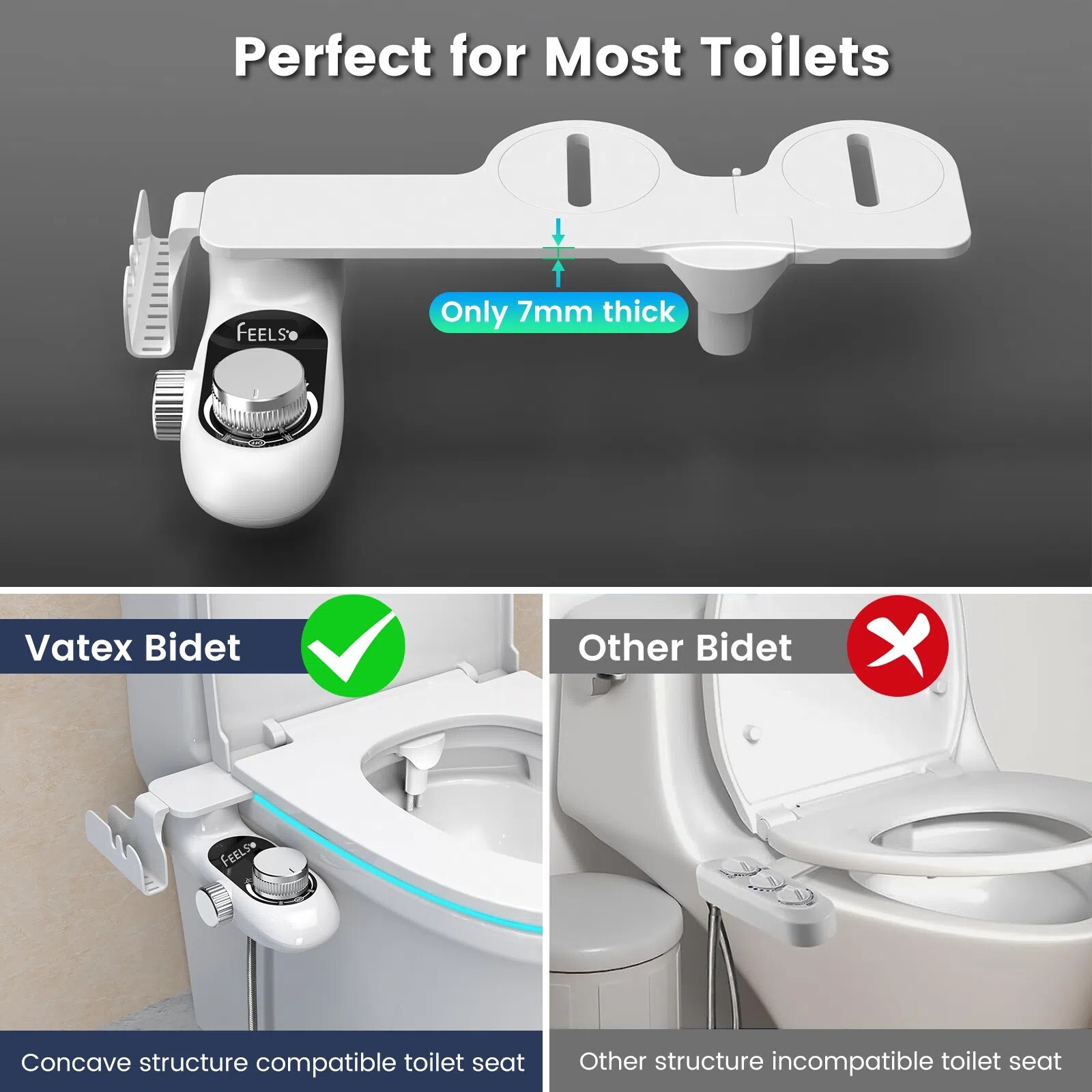 Bidet Fresh Water Spray Kit Non Electric Toilet Seat Attachment with Dual Nozzle