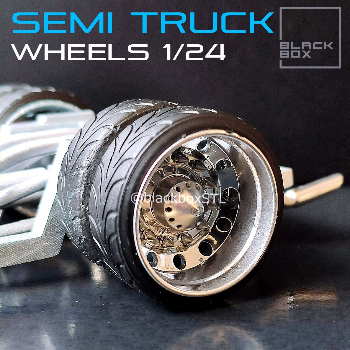 1:25-1:24 Scale Resin Semi Truck-Dually Rims and Tires (FULL SEMI SET)