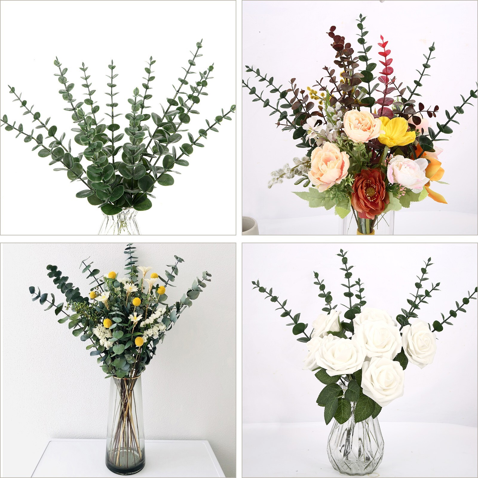 EZFLOWERY 12 Pcs Artificial Eucalyptus Leaves Stems Real Touch Green Leaf