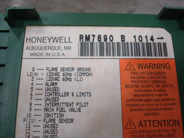USED Honeywell RM7890 B 1014 Burner Control Primary Module 97-4861H Rev. A