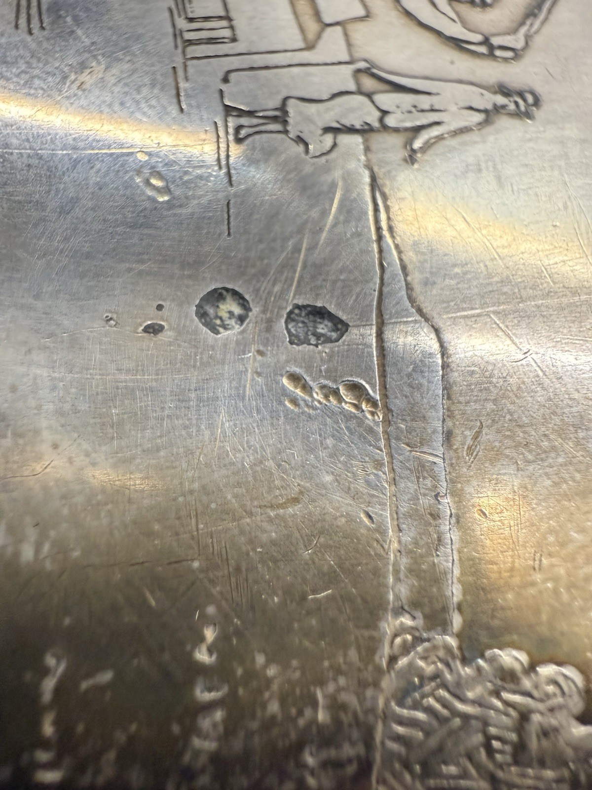 Dented / Damaged MERIDEN B SILVER PLATE Whiskey Flask - Golf Monogram