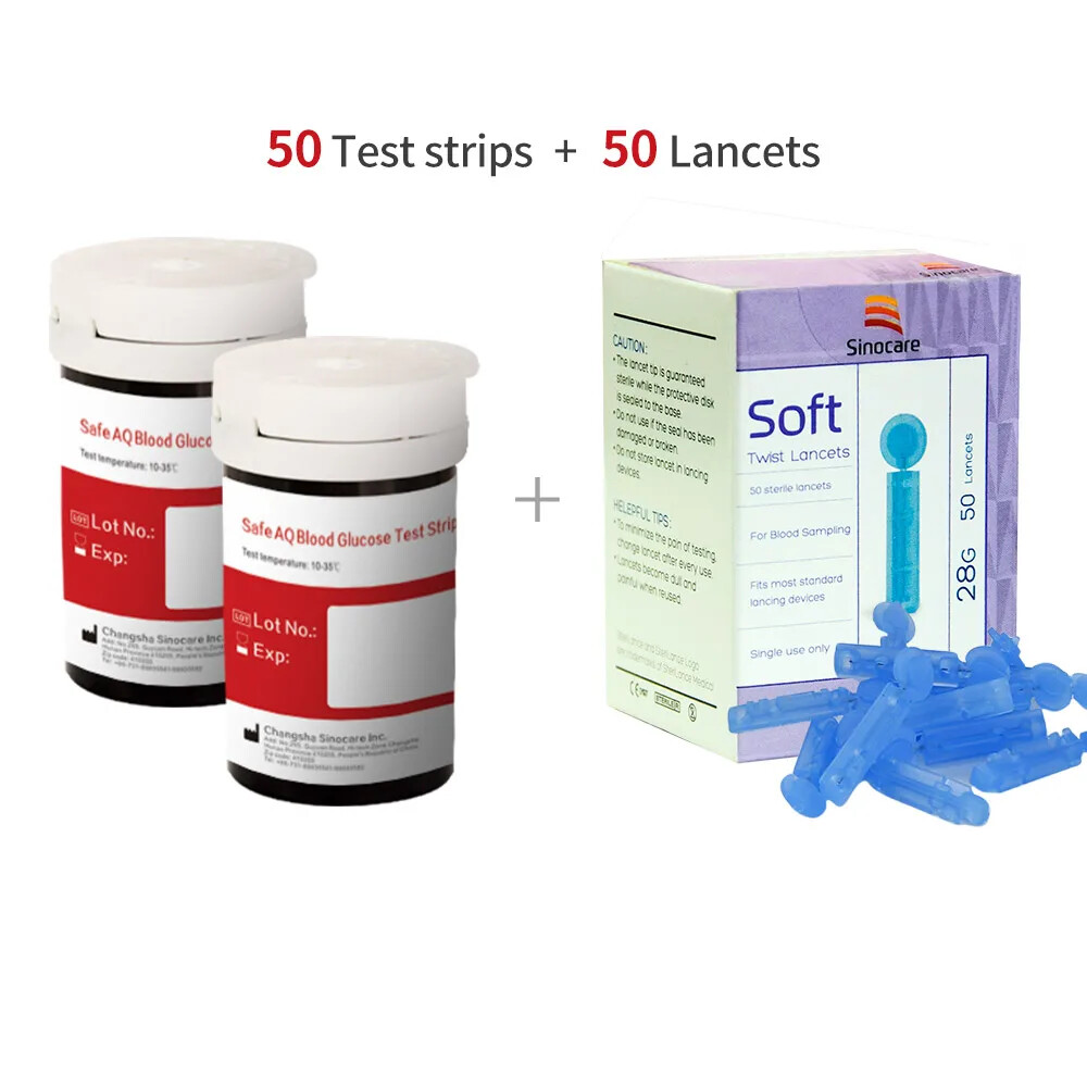 Sinocare Safe AQ Test Strips - 50/100pcs Glucose Testing Strips Only