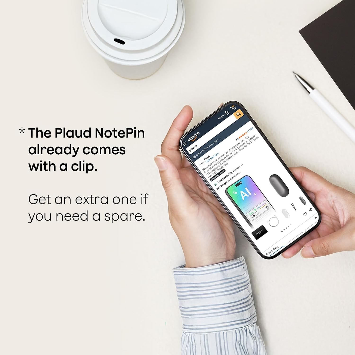 PLAUD NotePin AI Voice Recorder Magnetic Clip & Pin Set, Gray Accessory Kit