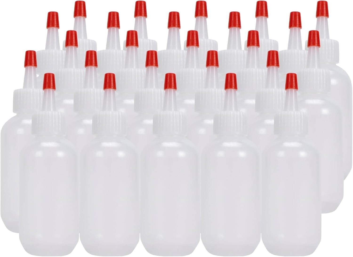 Plastic Boston Round Squeeze Bottles, 2oz Dropper with Yorker Red Tip, 25 Pack