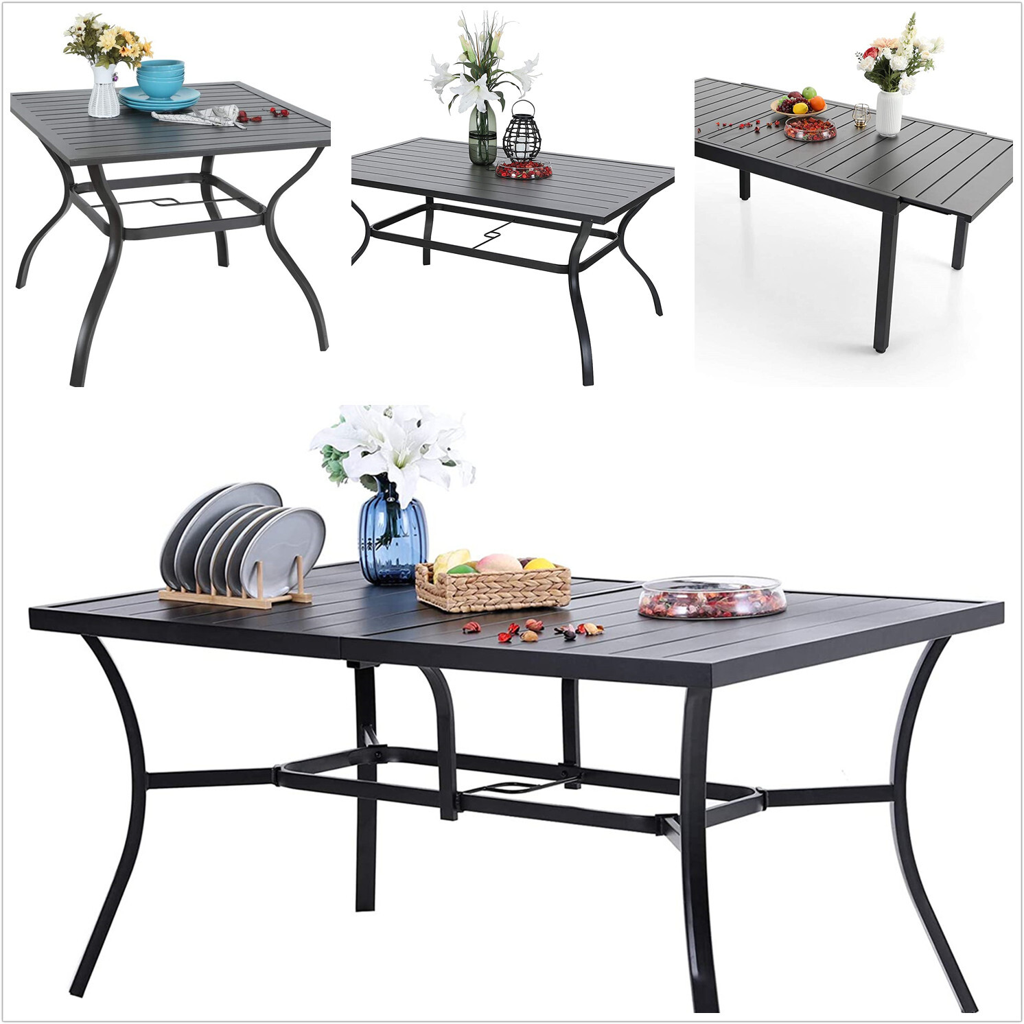 Outdoor Dining Table with Umbrella Hole Metal Patio Table 14 - Style