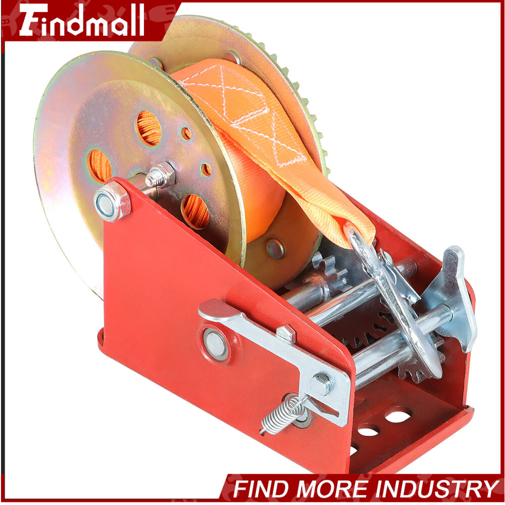 Findmall 3500 LBS Dual Speed Hand Winch Hand Crank Red Strap ATV Trailer Boat