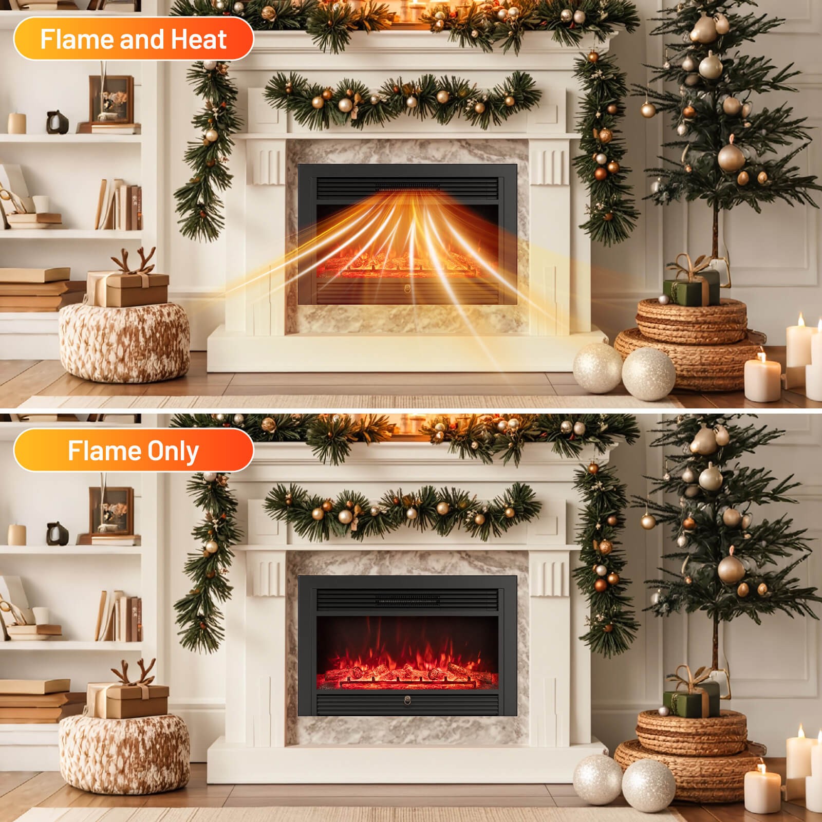 33" Electric Fireplace Insert 750W Recessed Fireplace Heater with Remote Control