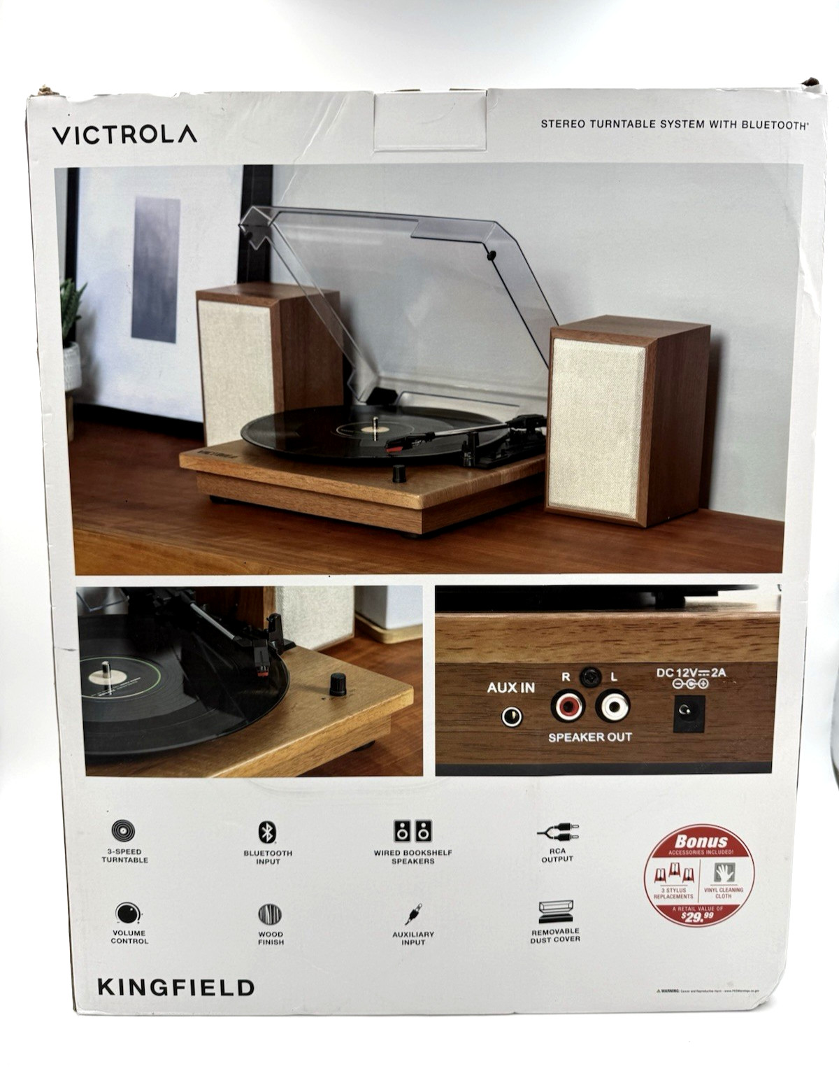 Victrola The Kingfield Record Player Bluetooth Shelf System w Bookshelf Speakers