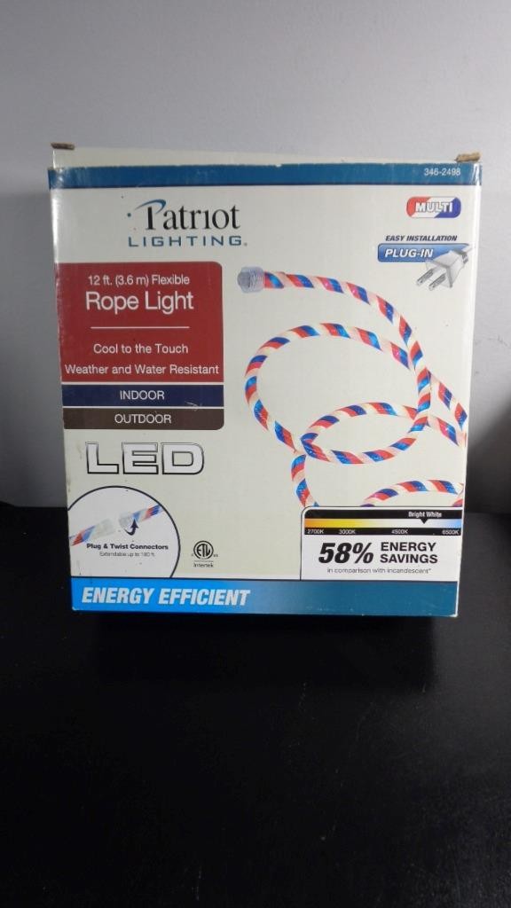 NOS PATRIOT LIGHTING 12ft FLEXIBLE ~MULTI COLOR~ LED ROPE LIGHT INDOOR / OUTDOOR