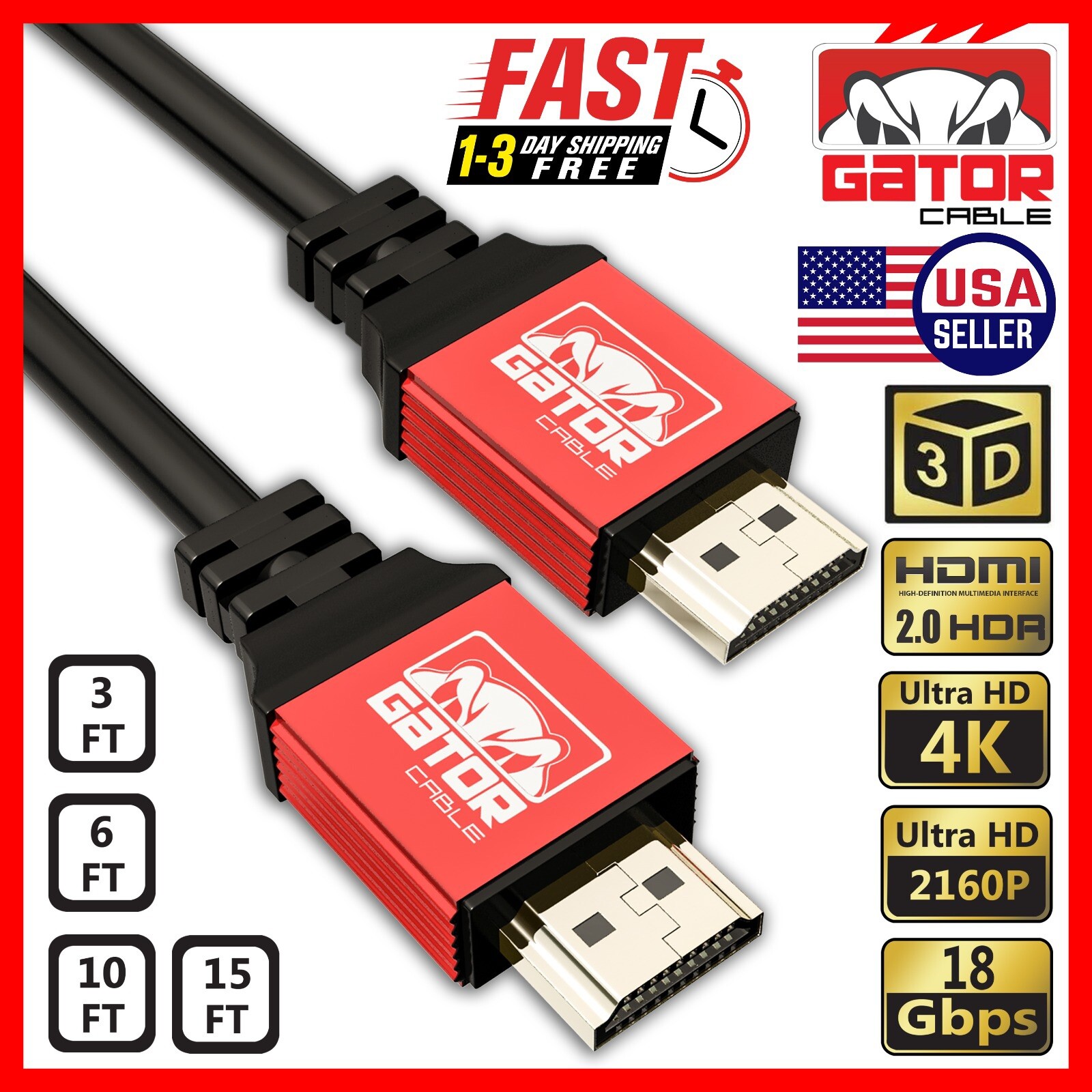 4K HDMI 2.0 Cable UHD Ultra HD High Speed 2160P HDR 60Hz 18Gbps Dolby HDCP HDTV