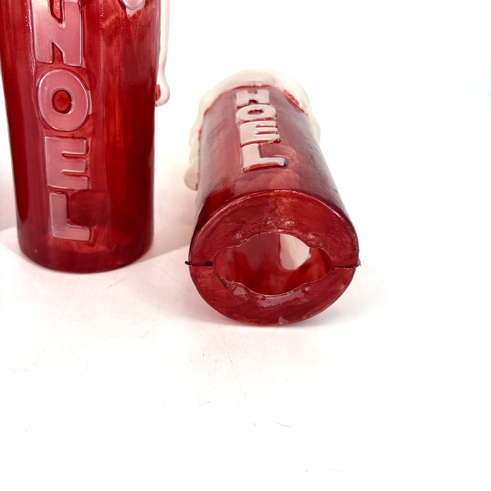 Vintage Red Blow Mold Noel Candle Lot Of 3 Christmas 10.5 In Tall