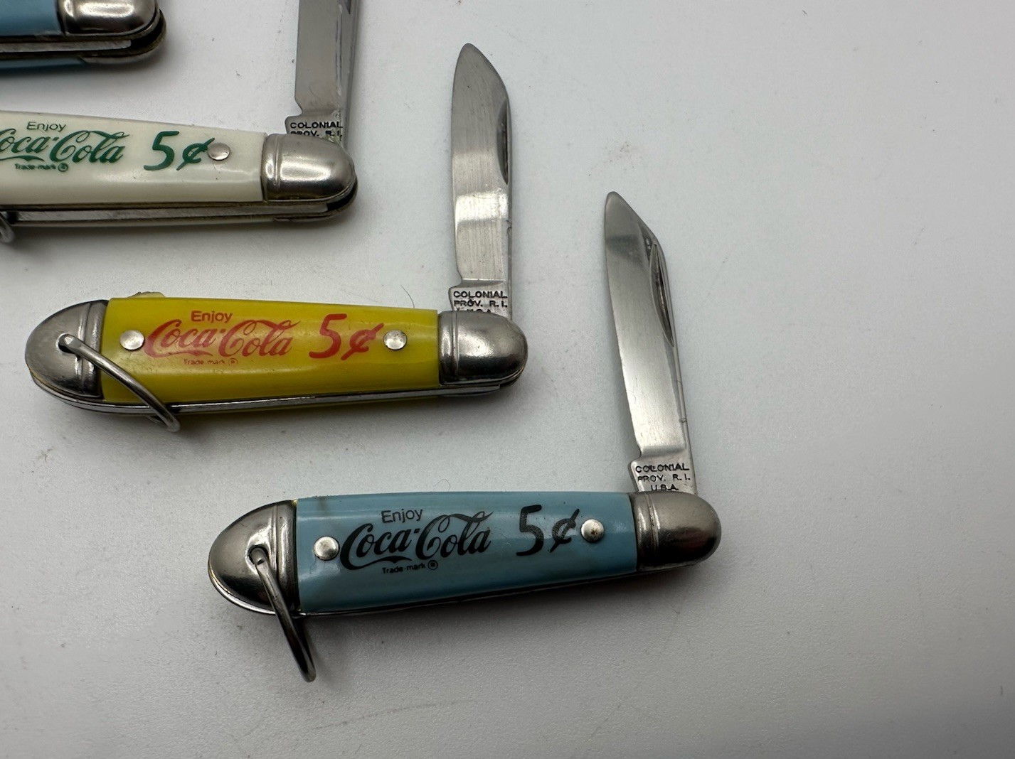 Vintage Colonial Prov, RI COCA COLA COKE 5 CENT Mini Pocket Knife 5 Variations