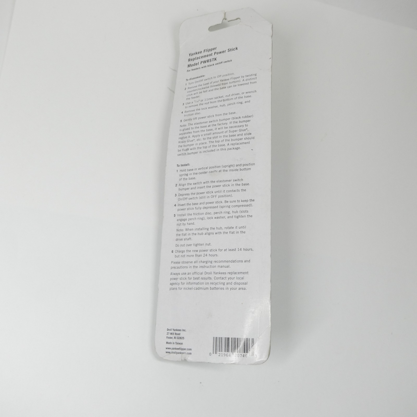 Droll Yankee Flipper Birdfeeder Power Stick Rechargeable Battery PWRSTK