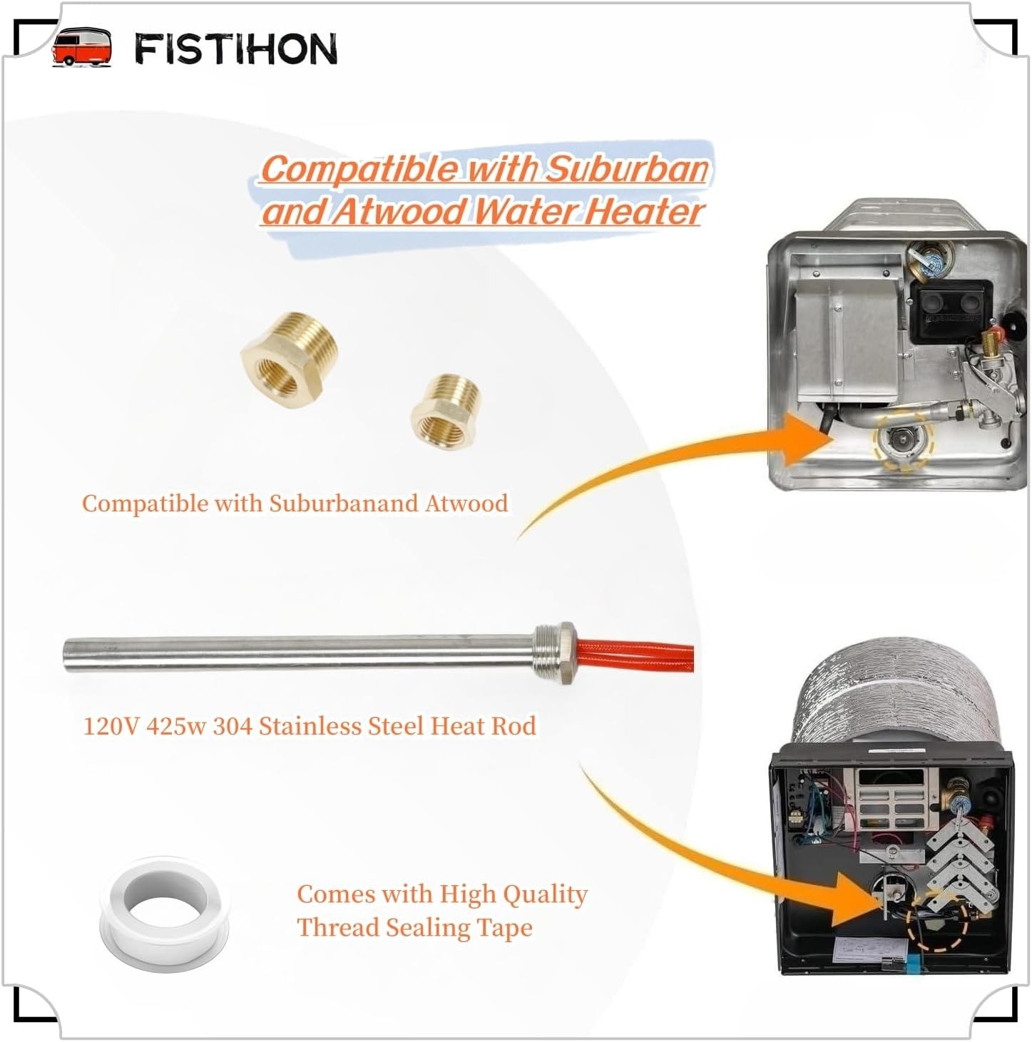 RV Water Heater Electric Conversion,6Gal,Converts LP Gas Water Heater to 120V El