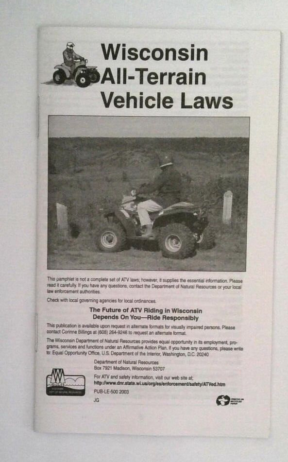 Vintage 2003 Rev Wisconsin Conservation ATV License Regulation Booklet