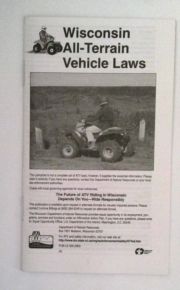 Vintage 2003 Rev Wisconsin Conservation ATV License Regulation Booklet