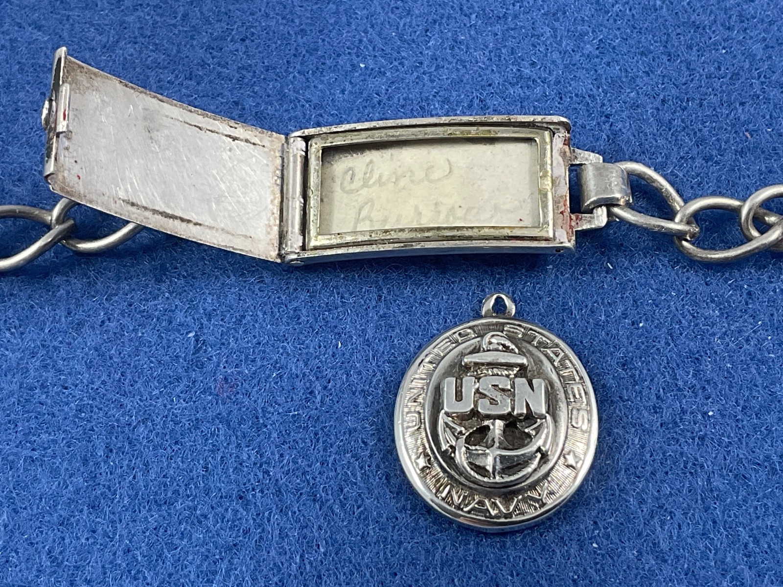 Vintage WW II Sterling Silver Navy Pilot Sweetheart Bracelet & Pendant