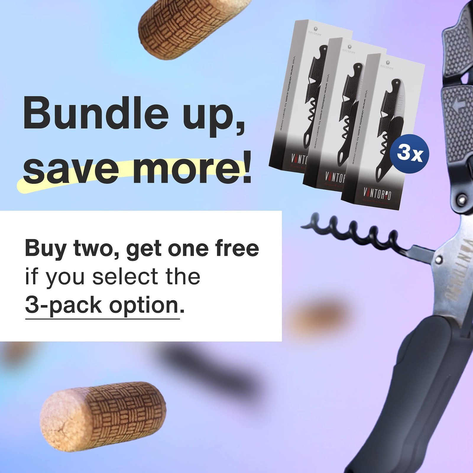 Vintorio Professional Waiters Corkscrew - Wine Key with Ergonomic Black