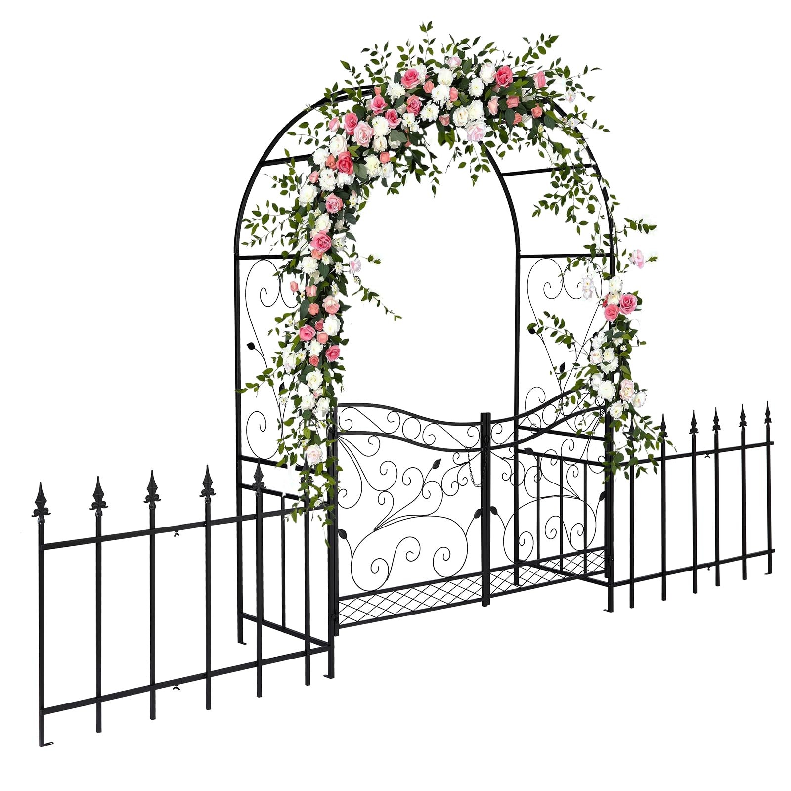 Garden Arbor Arch Pergola with Gate Fence for Wedding Plant Trellis Christmas