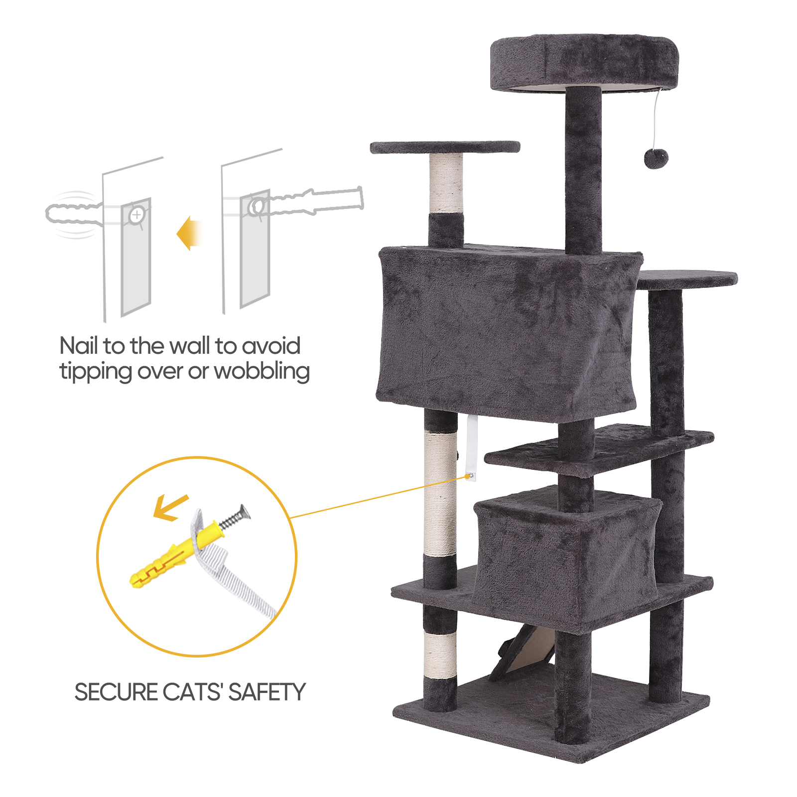 55" Large Cat Tree Tower Activity Center Playing House Condo For Rest Sturdy