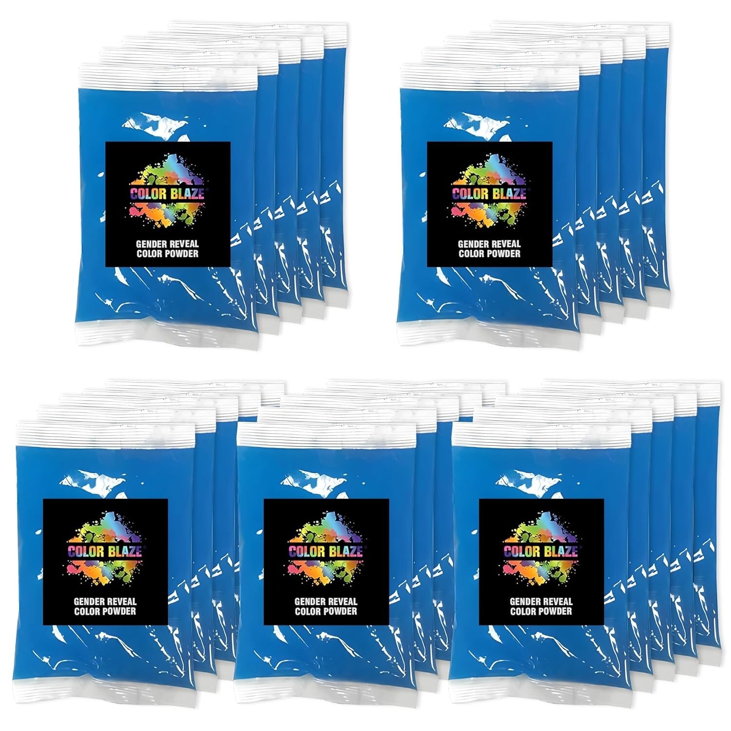 Color Blaze Color Powder Packets - 75 g Each - 25 Packs Blue Baby Gender Reveal