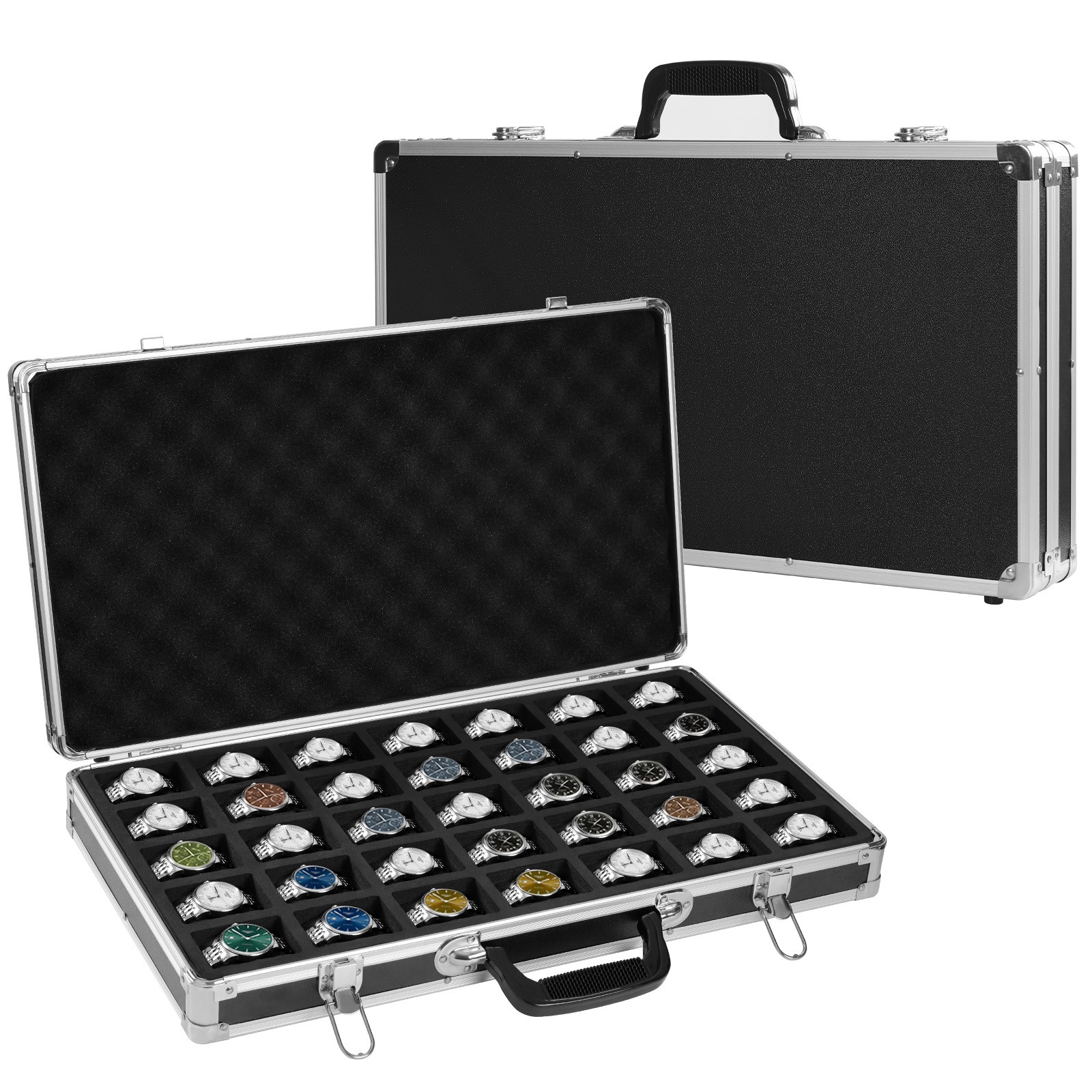 35 Slots Aluminum Watch Display Case Lockable Watch Jewelry Storage Showing Box