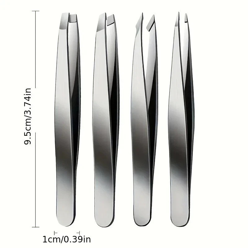 4pcs Stainless Steel Tweezers Set for Eyebrows Facial Hair Precision Grooming