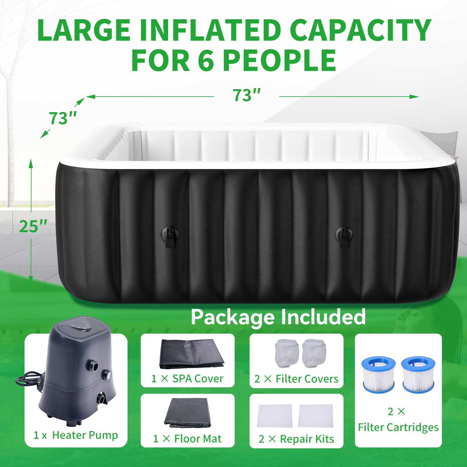 Meulbaty Inflatable Spa 4-6 Pers Hot Tub 240 Gal with 130 Air Jets, 73”X73”X25”