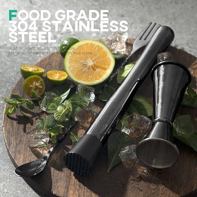 Juego de cuchara y mortero para cócteles, mortero de barra de acero inoxidable.