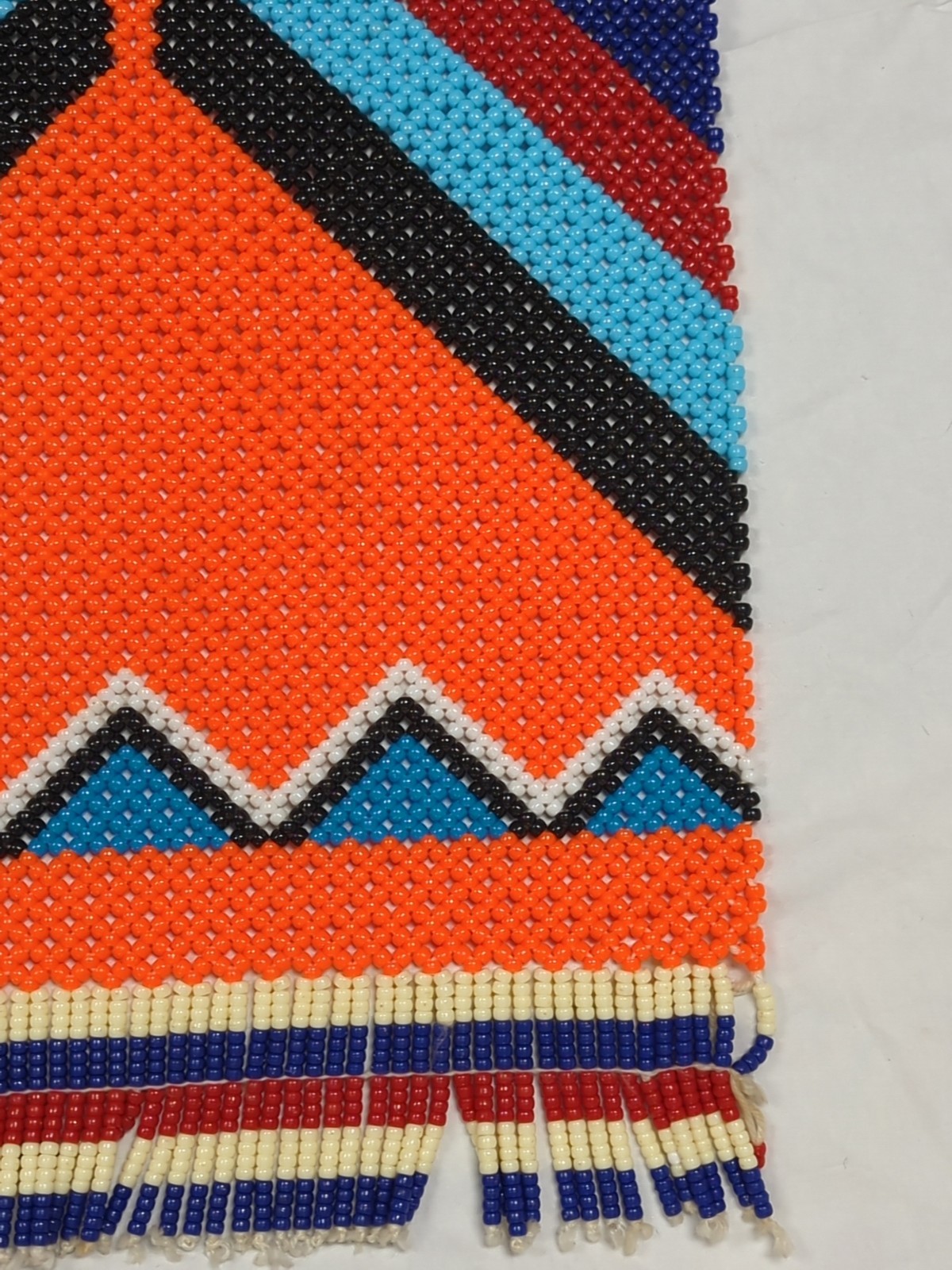 Bead Work Table Runner Wall Hanging Tasseled Boho Ethnic Native ? Vtg 16.5x46"