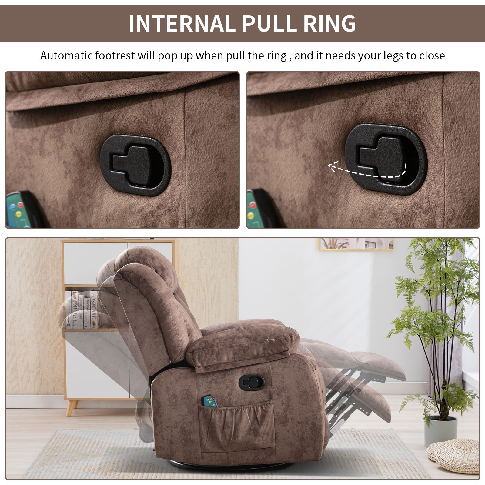 EBELLO Manual Massage Rocker Recliner with Heat & Vibration 360 Degree Swivel
