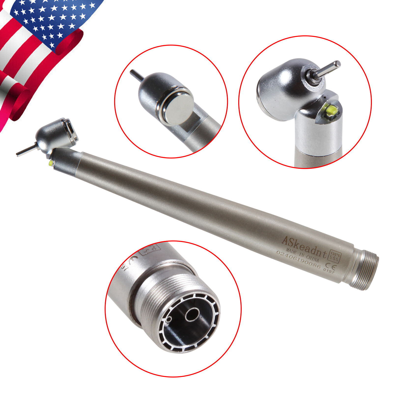 NSK Style Dental Surgical 45° Degree LED High Speed Handpiece Turbine 2 Holes