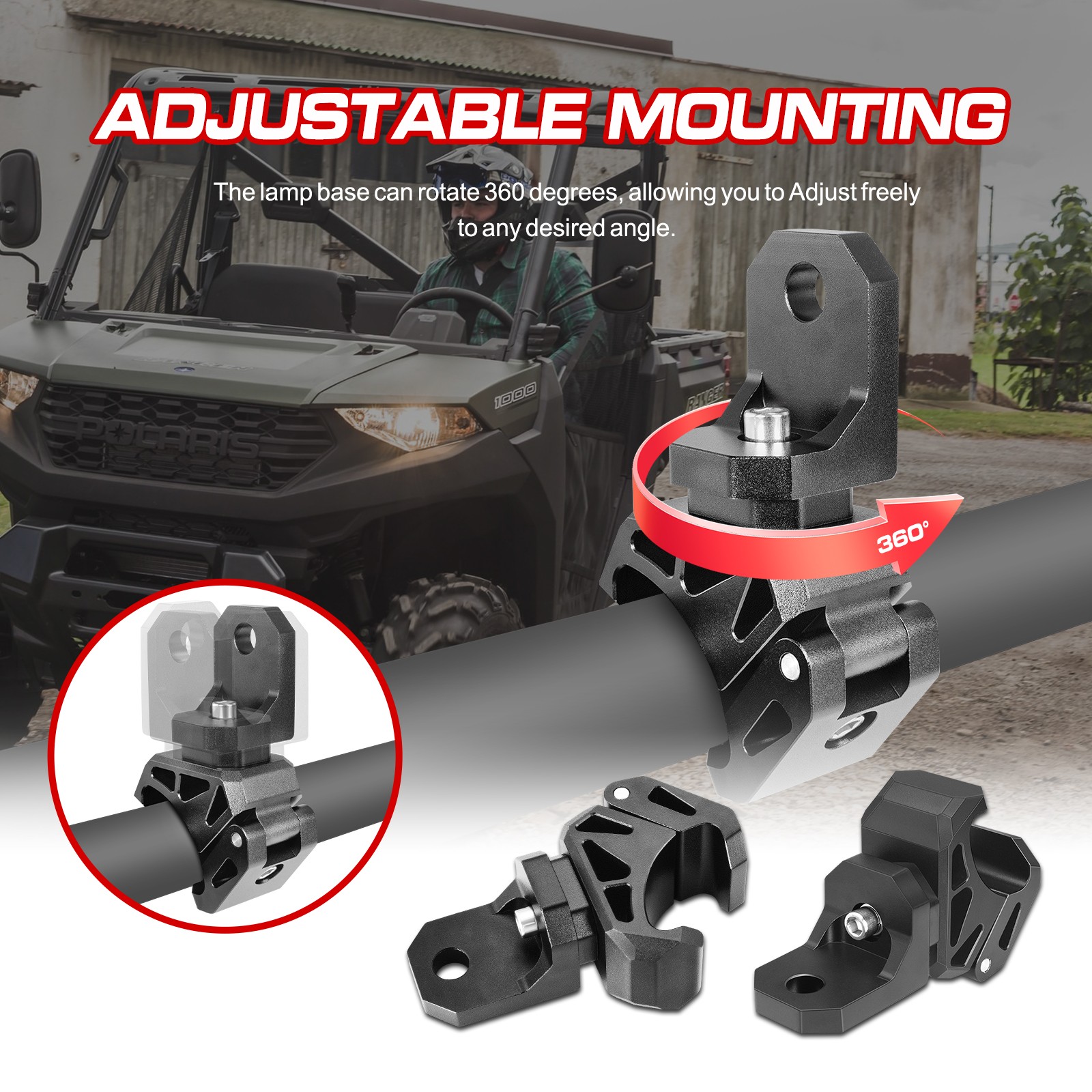 2 UTV LED Whip Light Mount Clamp Pro-fit Cage For Polaris Ranger General CF-MOTO