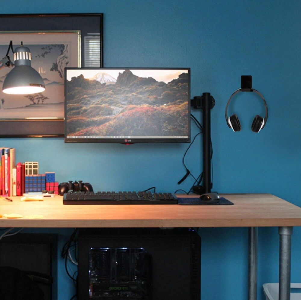 Acrylic Headphone Hanger-Under Desk Hook Headset Display Stand Wall Mount Holder