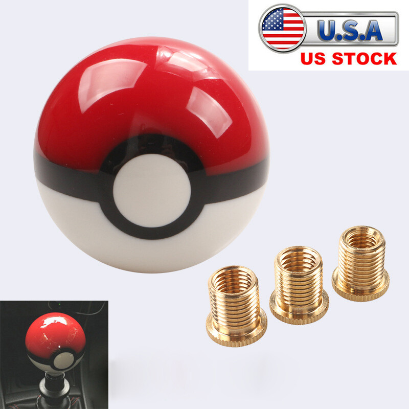 Universal Pokemon Shift Knob Round Poke Ball Gear Shifter Head with 3 Adapters