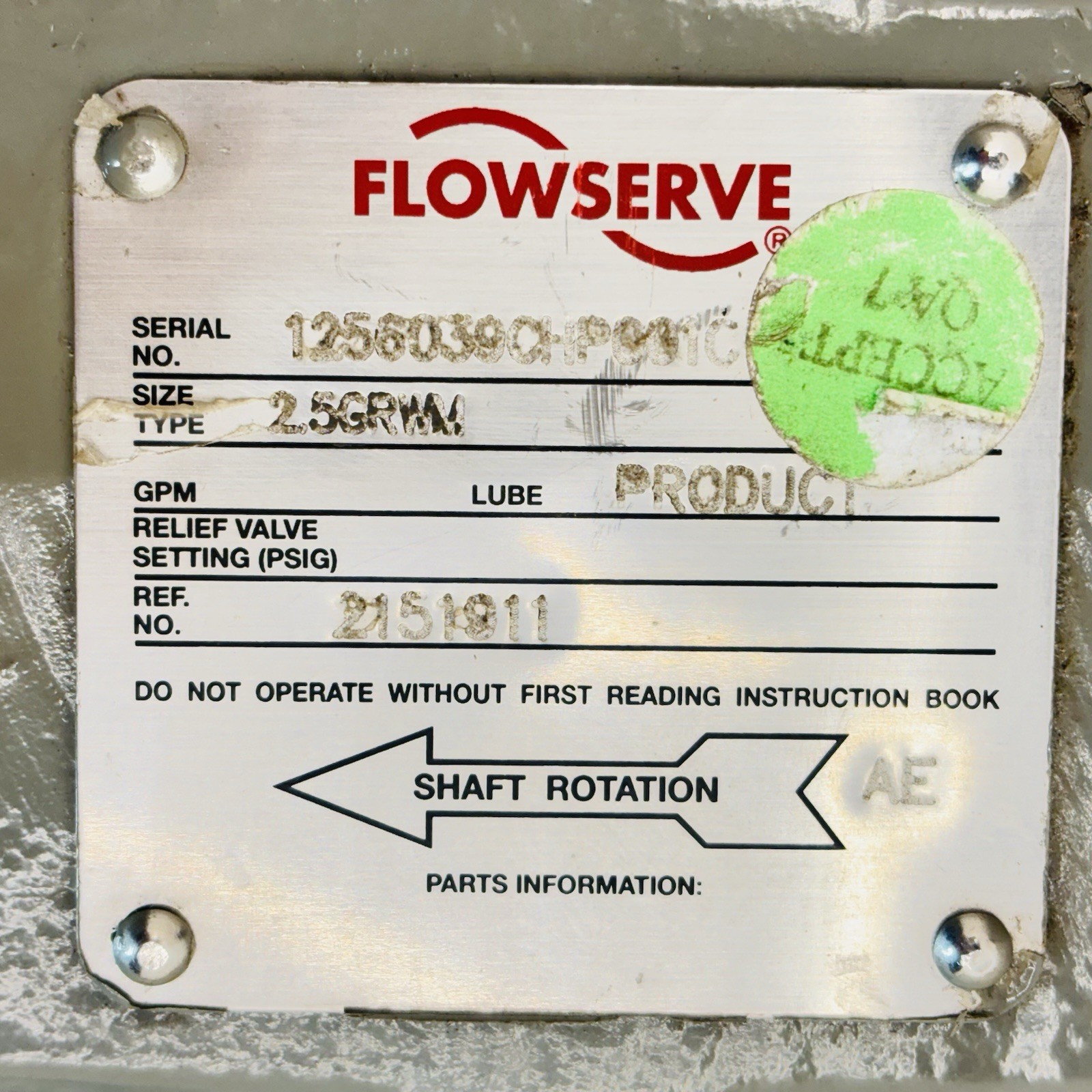 Flowserve 2.5 GRWM Rotary Gear Pump – New Spare Lube Pump