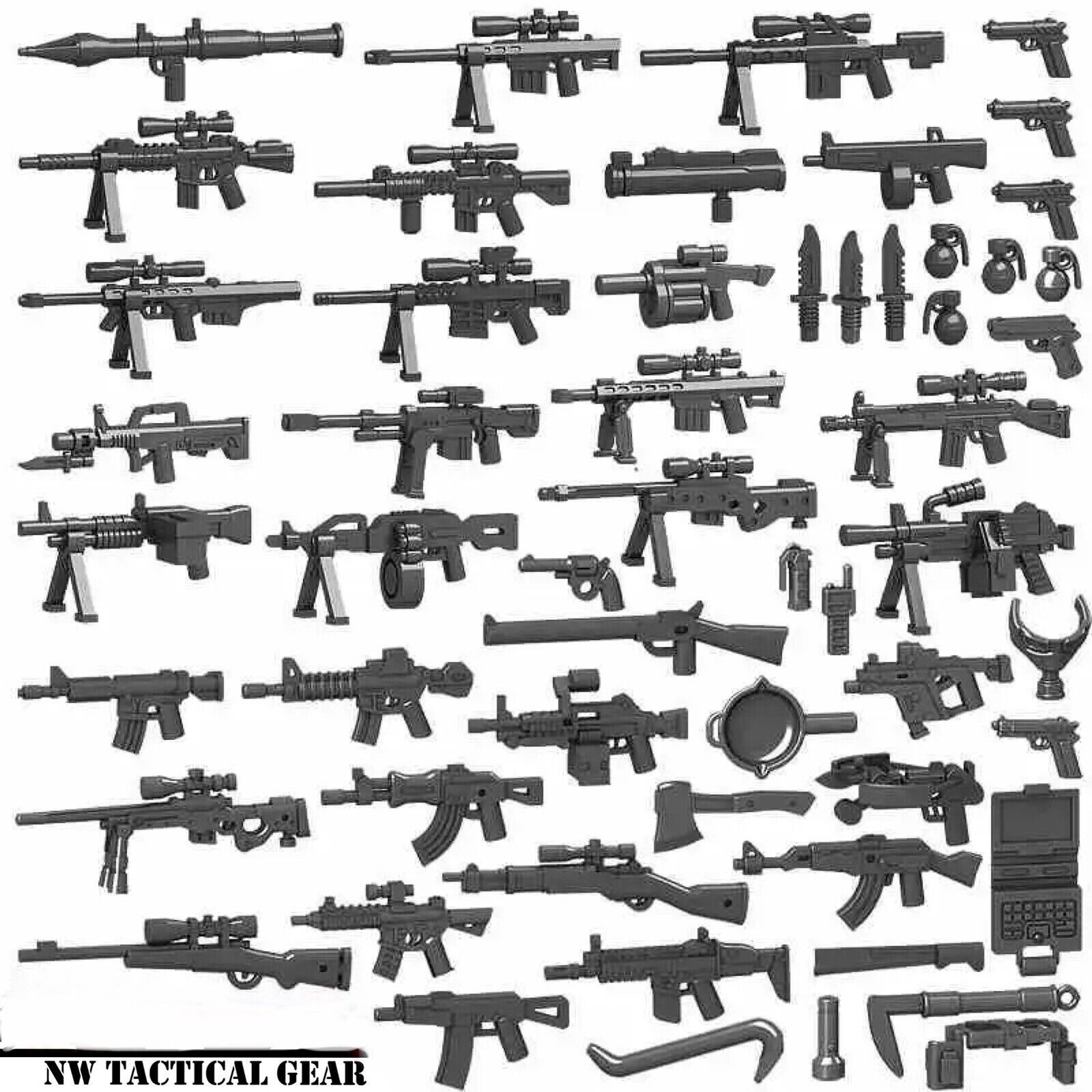 100 PCS WEAPON PACK - Various Weapons Guns, Rifles Sniper for Lego Minifigure