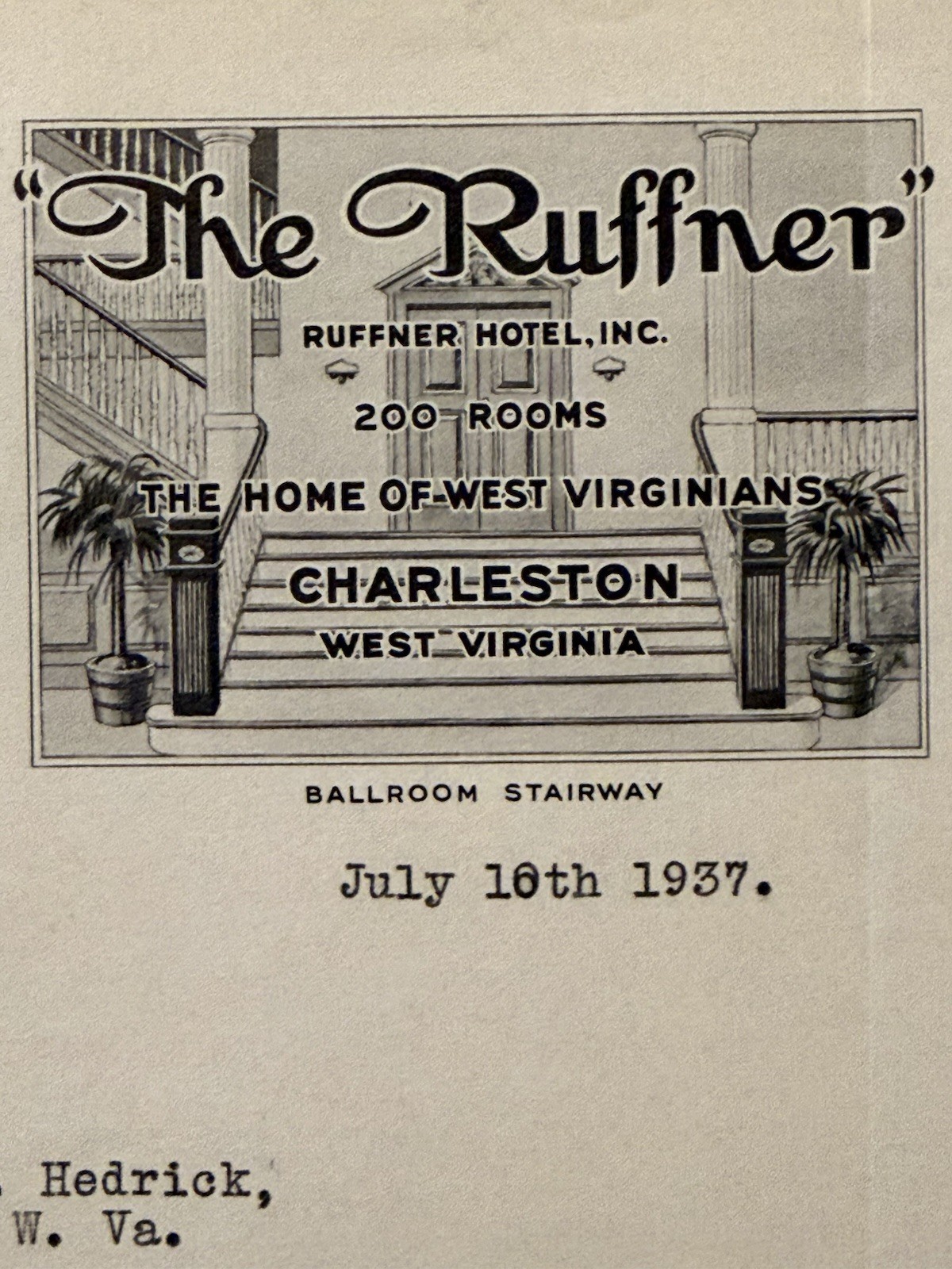 Ruffner Hotel Charleston WV 1920s-1930s Correspondence Handwritten Typed